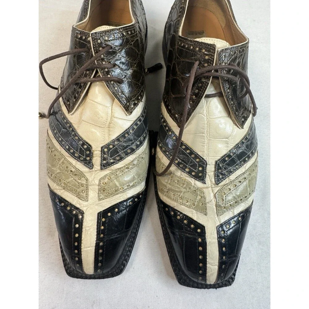 Mauri Genuine Alligator Shoes Men's Vintage Multi-Color Oxfords Italian 10M